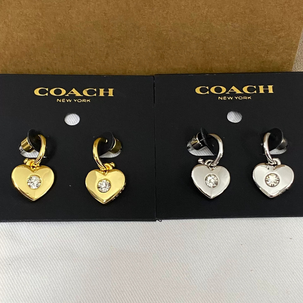 Coach Heart Rhinestone Drop Earrings Metal